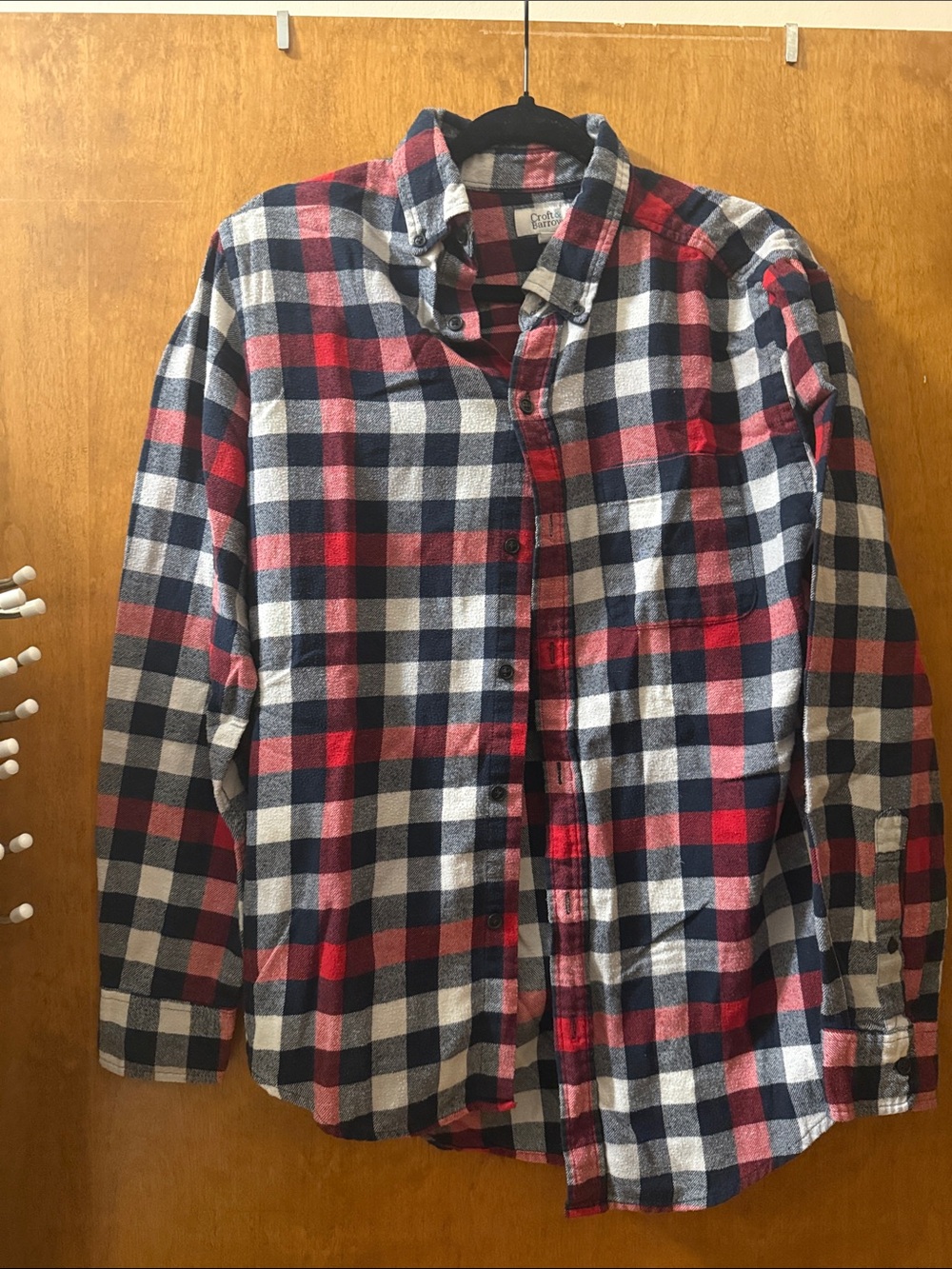 croft & barrow Red Navy White Plaid Flannel Button-Down Shirt